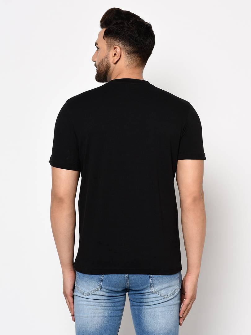 Men's Black Printed Cotton Round Neck Tees