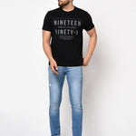 Men's Black Printed Cotton Round Neck Tees