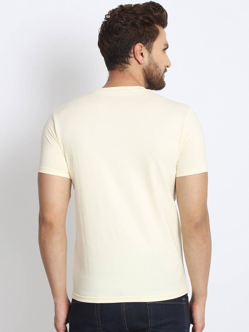 Men's Off White Printed Cotton Round Neck Tees