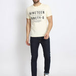 Men's Off White Printed Cotton Round Neck Tees