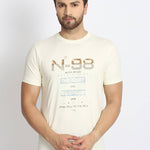 Men's Off White Printed Cotton Round Neck Tees