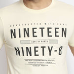 Men's Off White Printed Cotton Round Neck Tees