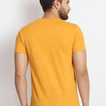 Men's Mustard Printed Cotton Round Neck Tees