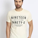 Men's Off White Printed Cotton Round Neck Tees