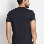 Men's Navy Blue Printed Cotton Round Neck Tees