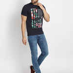 Men's Navy Blue Printed Cotton Round Neck Tees