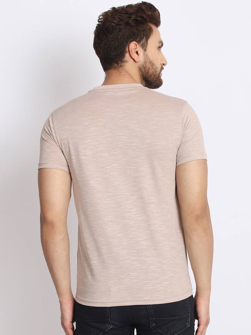 Men's Beige Printed Cotton Round Neck Tees