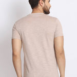 Men's Beige Printed Cotton Round Neck Tees