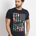 Men's Navy Blue Printed Cotton Round Neck Tees