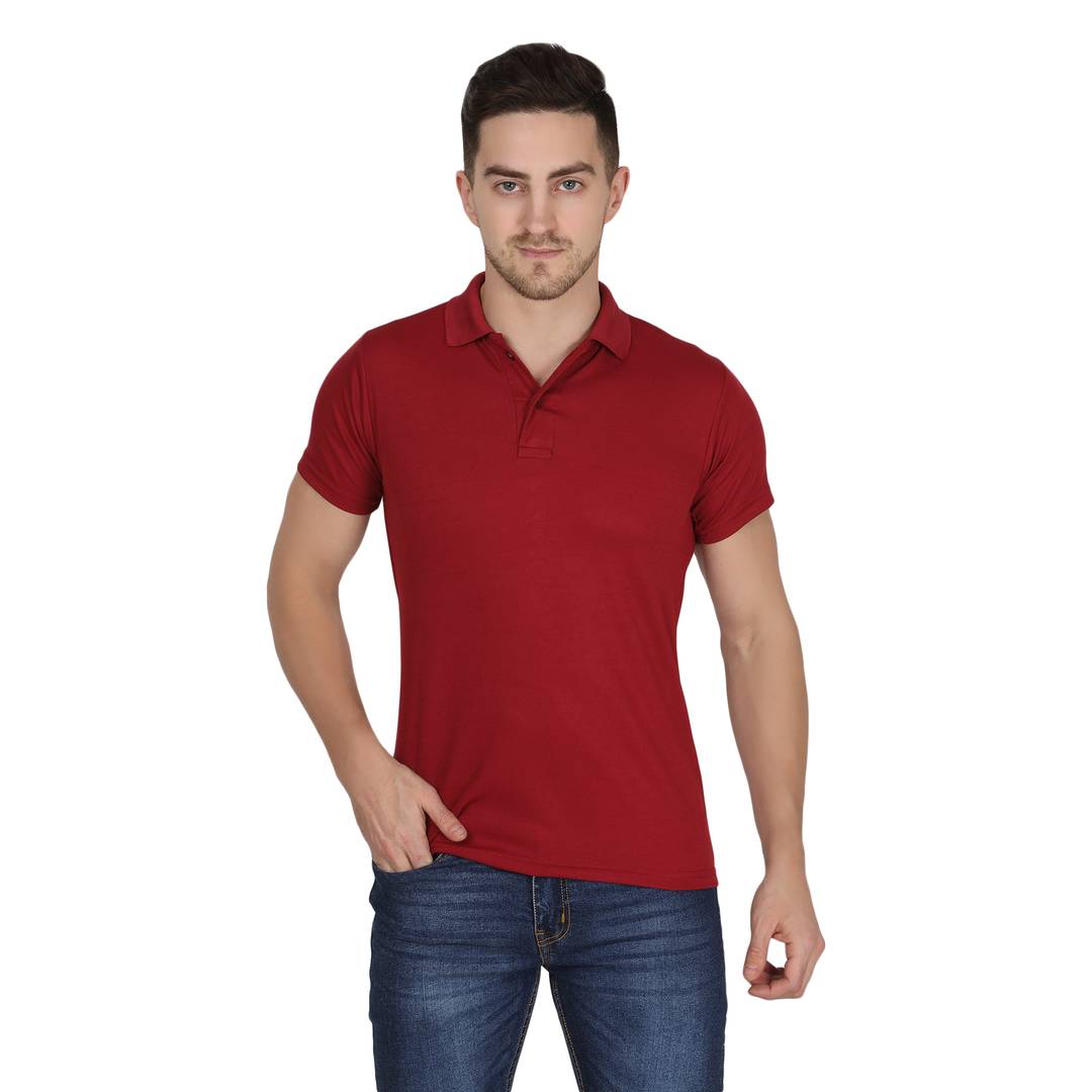 Stylish Polyester Maroon Solid Polo T-shirt For Men