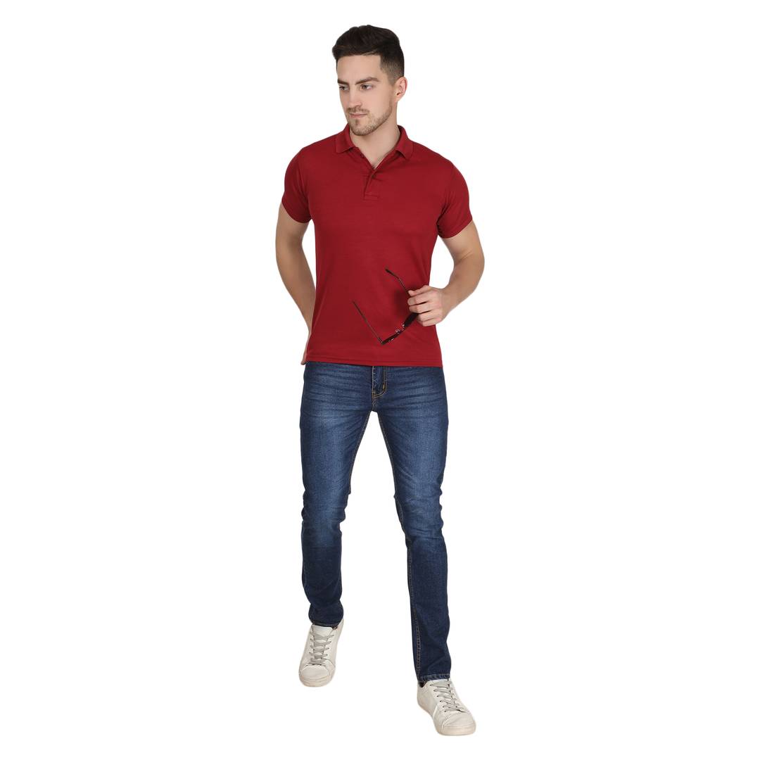 Stylish Polyester Maroon Solid Polo T-shirt For Men