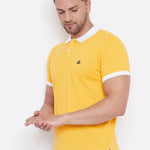 Elegant Yellow Cotton Blend Solid Polos For Men
