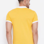 Elegant Yellow Cotton Blend Solid Polos For Men