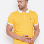 Elegant Yellow Cotton Blend Solid Polos For Men