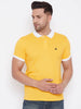 Elegant Yellow Cotton Blend Solid Polos For Men