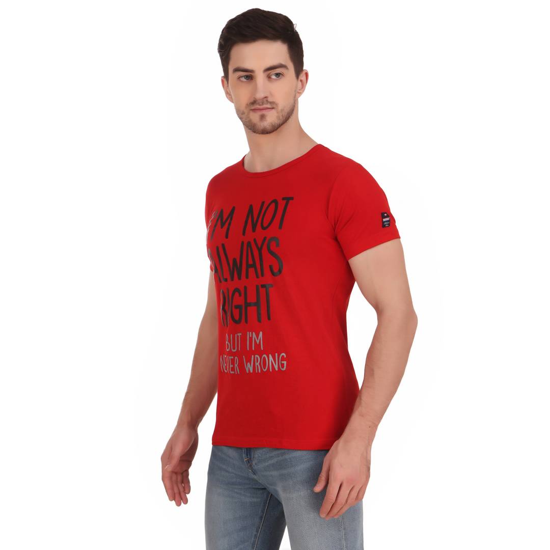 Stylish & Comfortable Round Neck I AM NOT ALWAYS RIGHT Printed T-Shirt For Men's (Red)