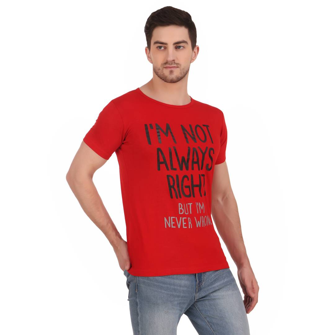 Stylish & Comfortable Round Neck I AM NOT ALWAYS RIGHT Printed T-Shirt For Men's (Red)