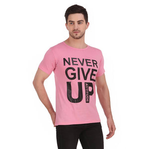 Stylish & Comfortable Round Neck NEVER GIVE UP Printed T-Shirt For Men's (Pink)