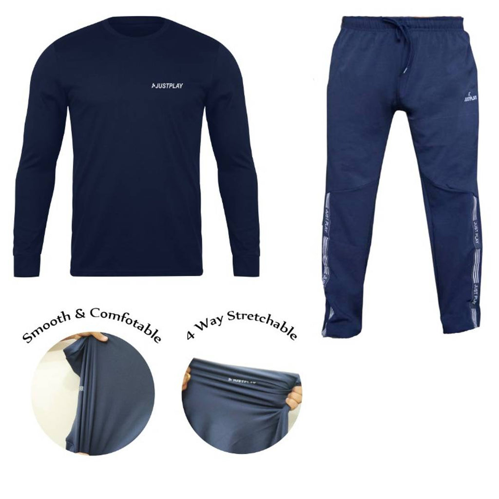 Navy Blue Solid Spandex Tshirt and Track Pant