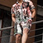 Men's White Sunset Beach Print Shirt and Shorts Set