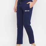 Elegant Navy Blue Polyester Spandex Printed Regular Fit Sports Track Pant For Men