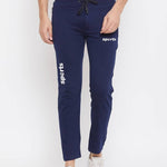 Elegant Navy Blue Polyester Spandex Printed Regular Fit Sports Track Pant For Men