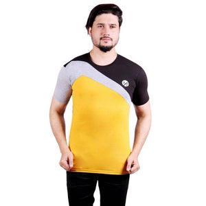 Multicoloured Color Block Round Neck Half Sleeve T-Shirt For Men