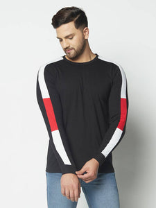 Men's Round Neck Regular Fit Arm Stripe T-Shirt