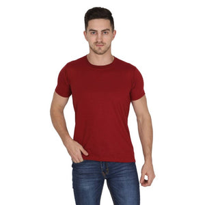 Stunning Maroon Cotton Solid Round Neck Tees For Men