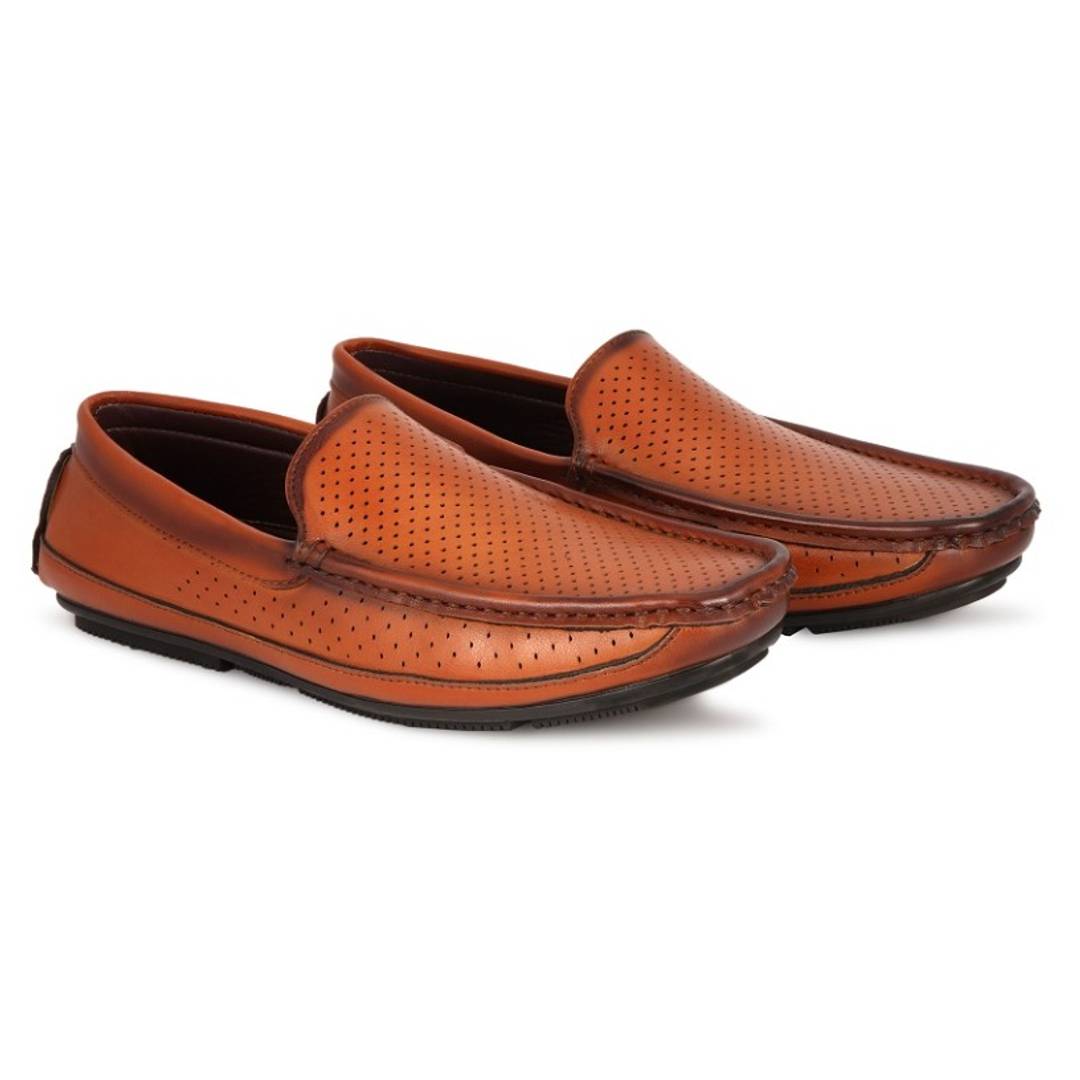 Stylish Copper Synthetic material Self Design Loafers For Men