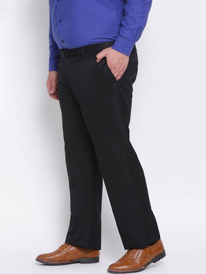 Elegant Black Polyester Viscose Solid Regular Trousers For Men