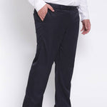 Elegant Navy Blue Polyester Viscose Solid Regular Trousers For Men
