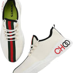Men's Stylish and Trendy White Striped Mesh Casual Sneakers