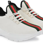 Men's Stylish and Trendy White Striped Mesh Casual Sneakers