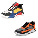 Stylish Multicoloured Mesh Self Design Running Sports Shoes For Men - Pack Of 2