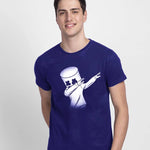 Men's Cotton Blue Printed Round Neck Tees with Wallet