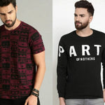 Stylish Multicoloured Cotton Printed Round Neck Tees For Men- Pack Of 2