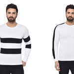 Men's Multicoloured Cotton Self Pattern Round Neck Tees (Pack of 2)