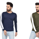 Men's Multicoloured Cotton Self Pattern Round Neck Tees (Pack of 2)