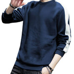 Stylish Navy Blue Cotton Self Pattern Long Sleeves Round Neck Tees For Men