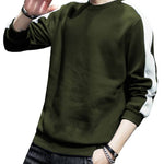 Stylish Green Cotton Self Pattern Long Sleeves Round Neck Tees For Men