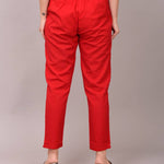 Elegant Red Solid Cotton Flex Stretchable Trousers For Women And Girls