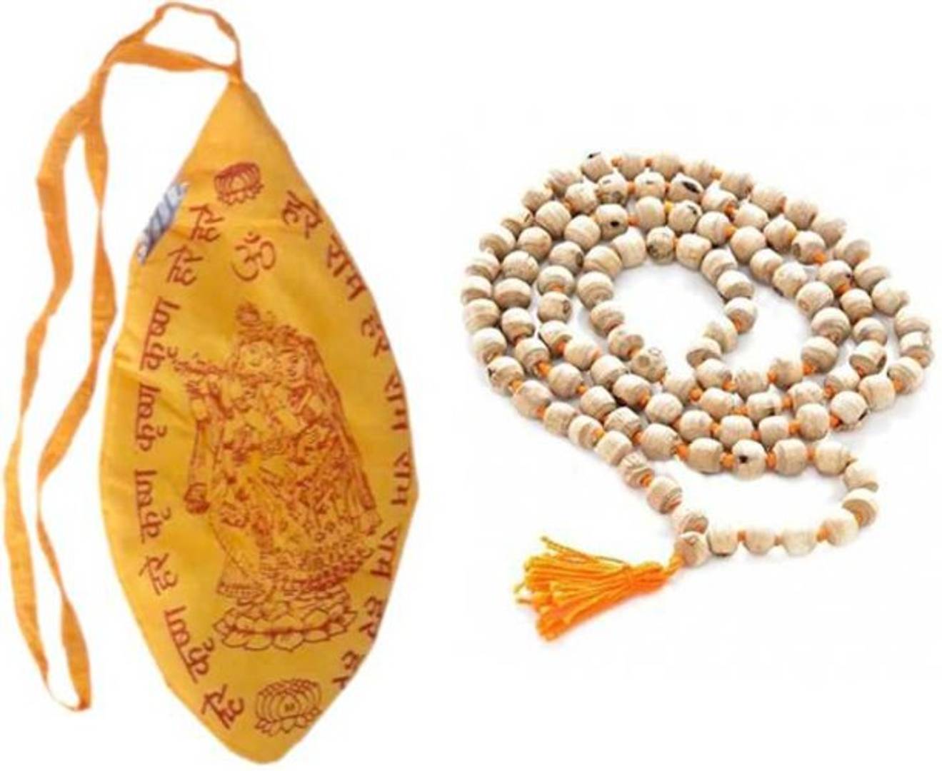 Shri Radhey (Front Print) PREMIUM Bead Bag with Hand painted design &  Mahamantra on strap! Set includes Fancy Counter beads. (Mala Optional  Available) – Bead bag made with Silk like fabric outside