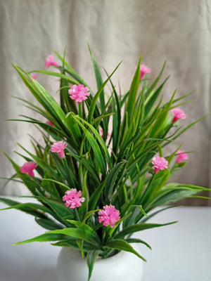 Artificial Potted Wild Grass With Pink Mini Flowers