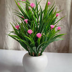 Artificial Potted Wild Grass With Pink Mini Flowers