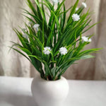 Artificial Potted Wild Grass With White Mini Flowers