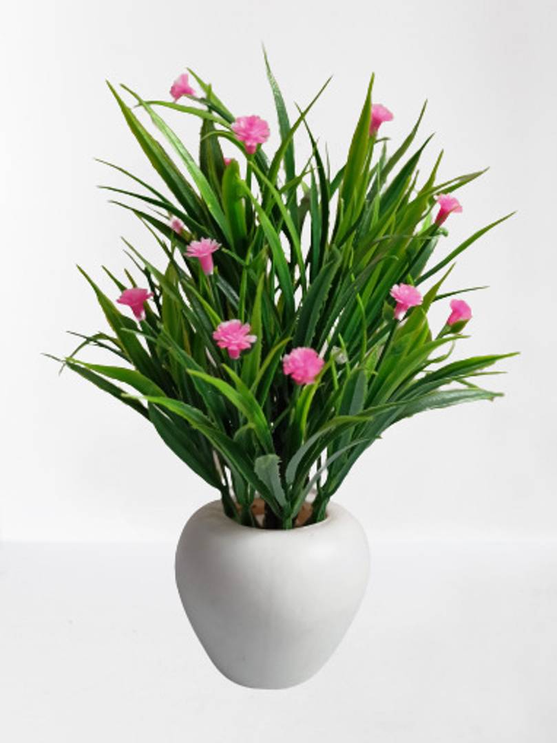 Artificial Potted Wild Grass With Pink Mini Flowers