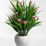 Artificial Potted Wild Grass With Pink Mini Flowers