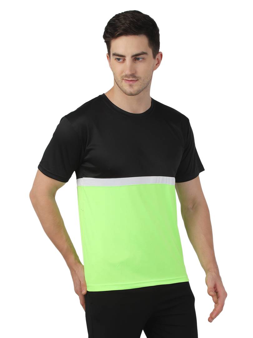Men's Green Polyester Self Pattern Round Neck Tees