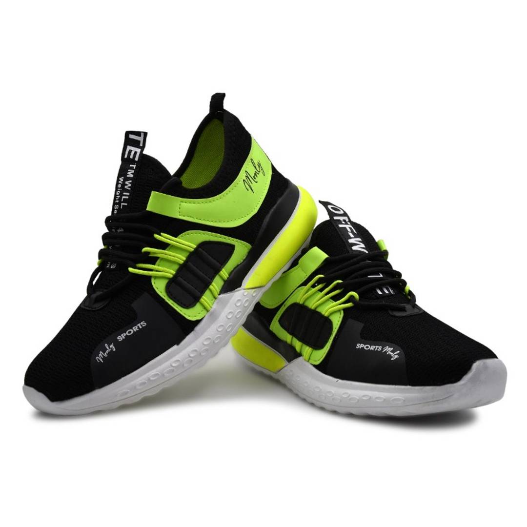 Stylish Green Mesh Self Design Sports Shoes For Men